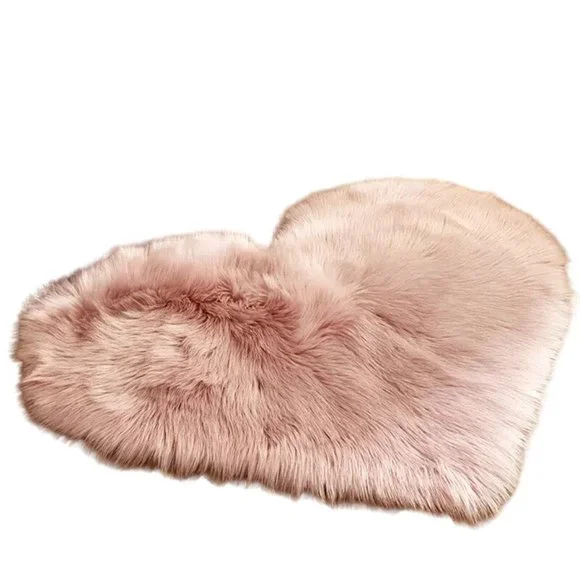 Natasha Amore Blush Pink Small Fluffy Heart Shaped Rug Mat - Picture 3 of 9